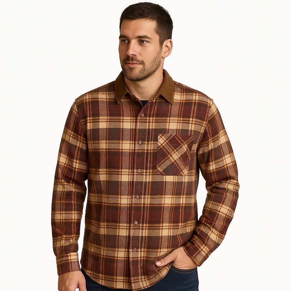 Legendary Whitetails Tan Brown Men's Plaid Long Sleeve Button-Down Cotton Shirt